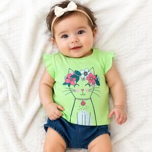 Carter’s Floral Cat Graphic Tee 3M Yellow Baby Girl NWT